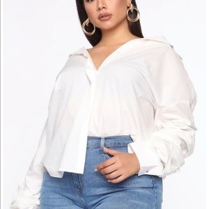 Plus Size Off The Shoulder Button Down